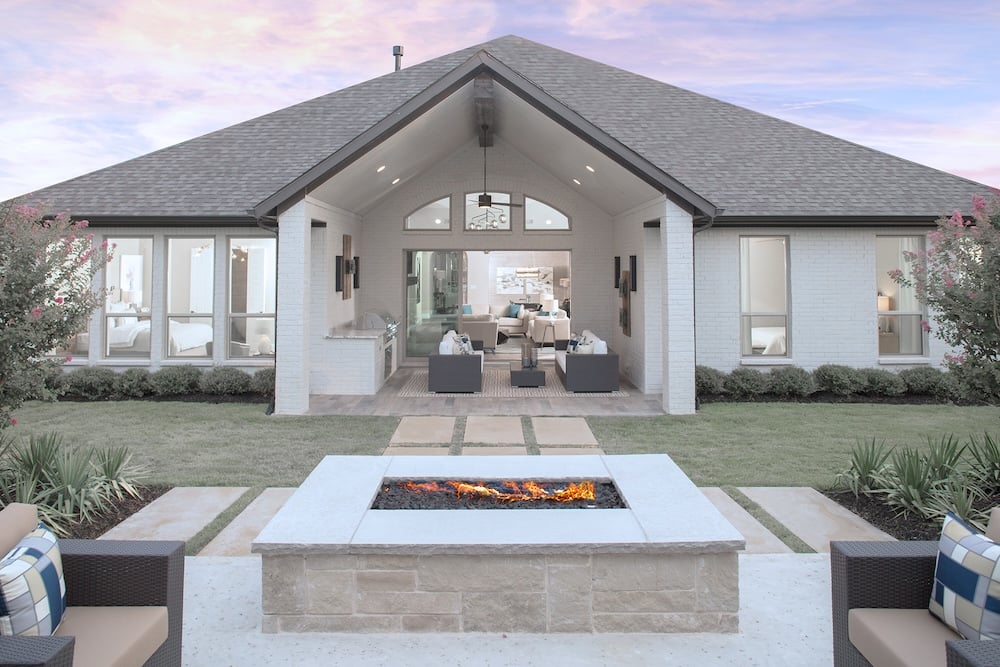 Back patio with firepit and outdoor seating