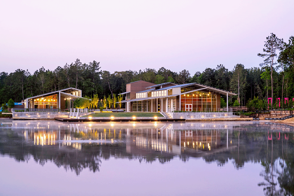 Community center next to a lake