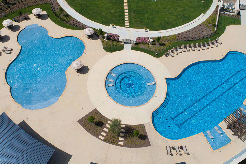 aerial view of three pools in the community