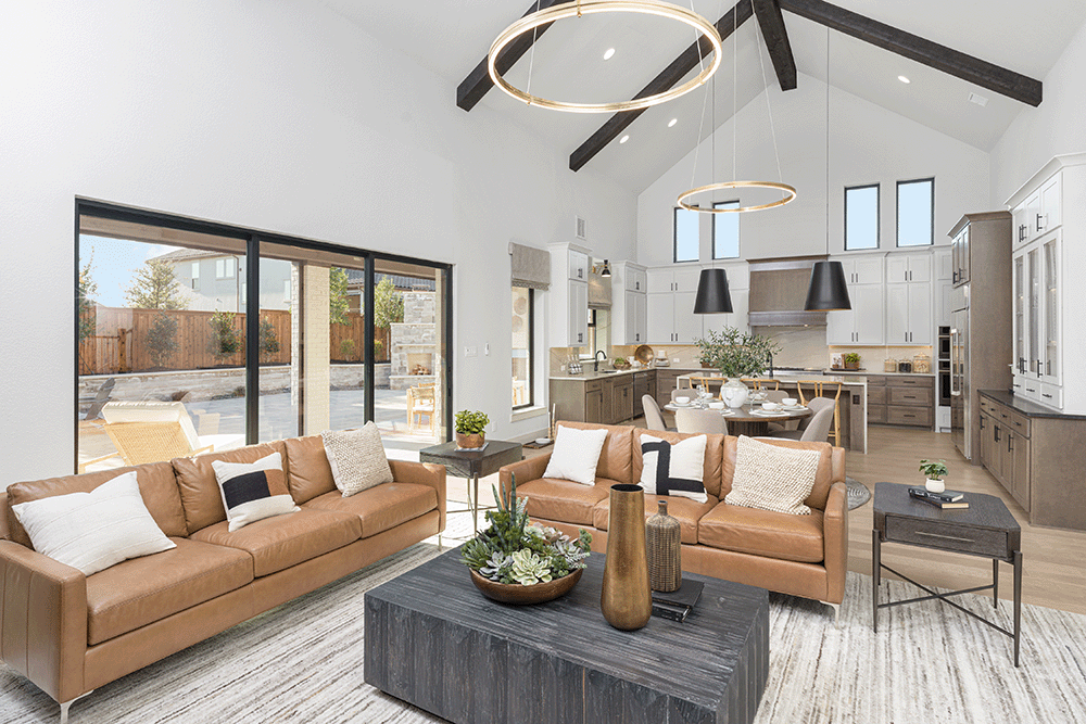 open concept family room with warm tones